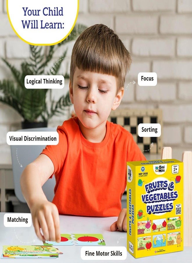 GiniMini Fruits & Vegetables Puzzle for Kids 2 3 4 5 Years | Educational 2 Piece Puzzle for Memory & Motor Skills | Return & Birthday Gifts for Boys & Girls - Image 4